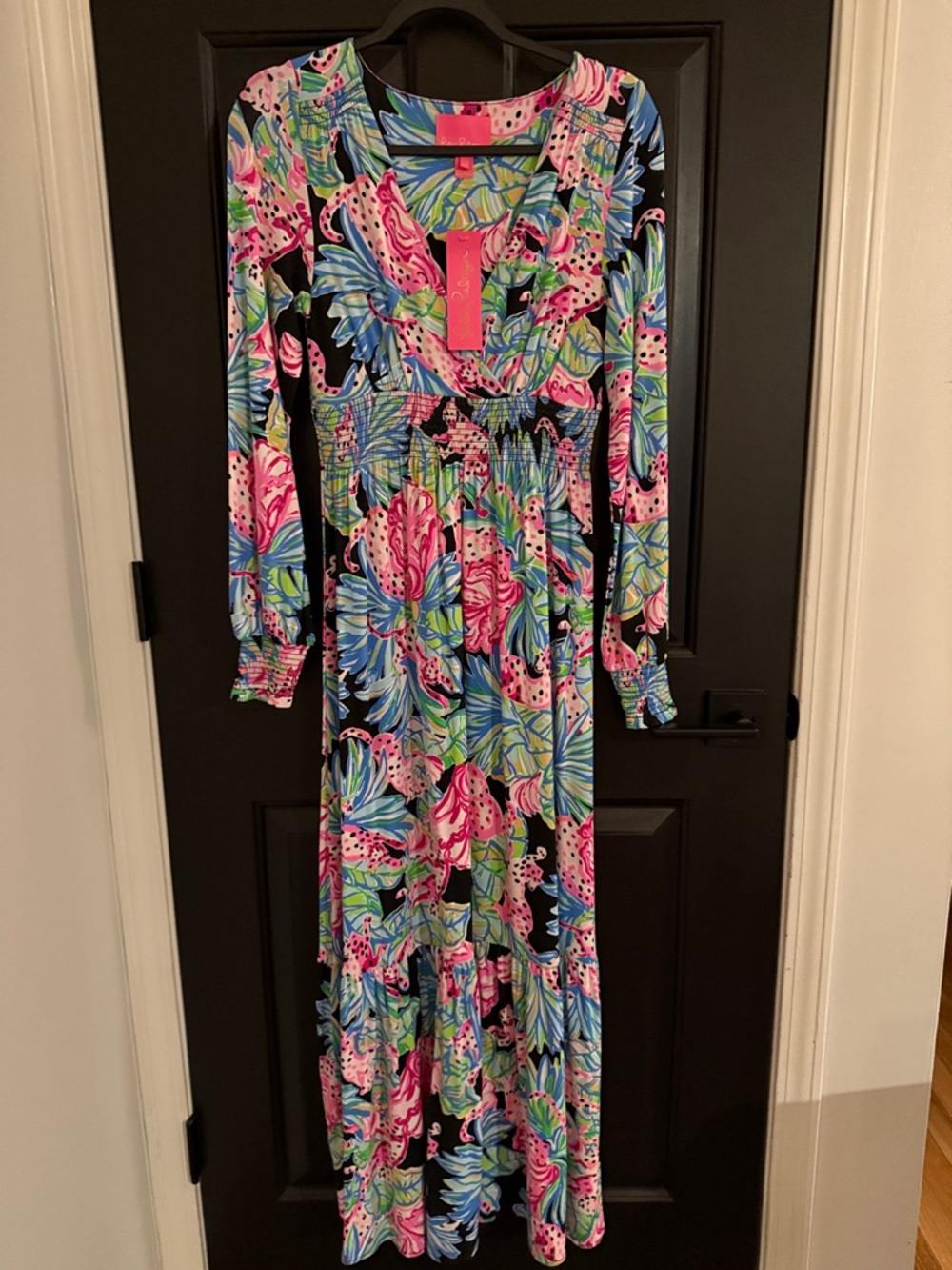 Lilly Pulitzer Black, Pink & Blue Floral Maxi Dress